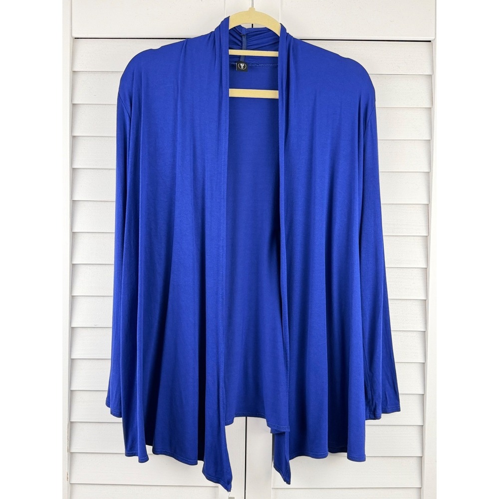 82D Cardigan Women L Blue Open Front Long Sleeve Lightweight Drape